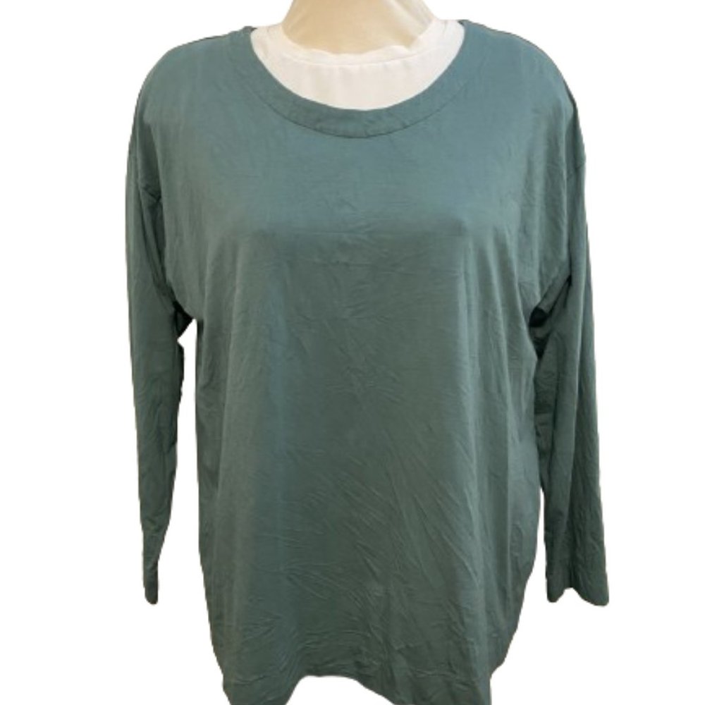 J. Jill Shirt Womens XL Green Long Sleeve Luxe Supima Relaxed Tee Scoop Neck Top